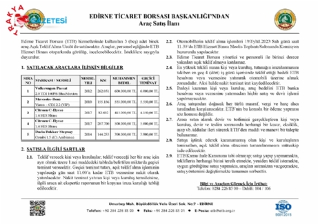 Edirne Ticaret Borsası Başkanlığı'ndan 
